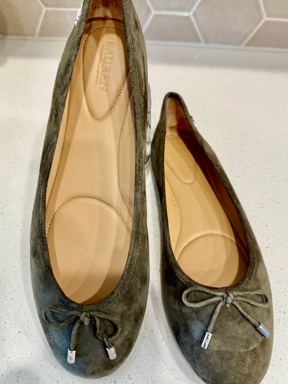 LAUREN Ralph Lauren Jayna Olive Suede Ballet Flats